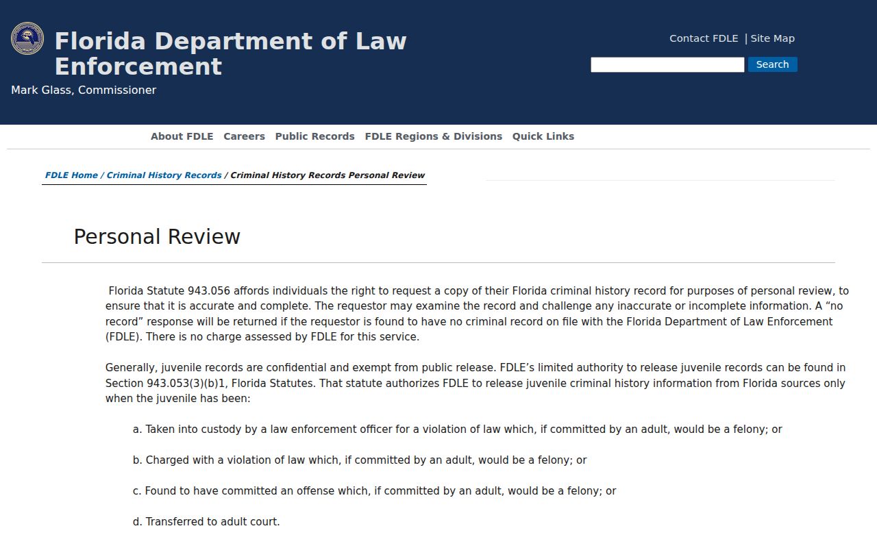 FDLE personal review process for Madison County criminal records