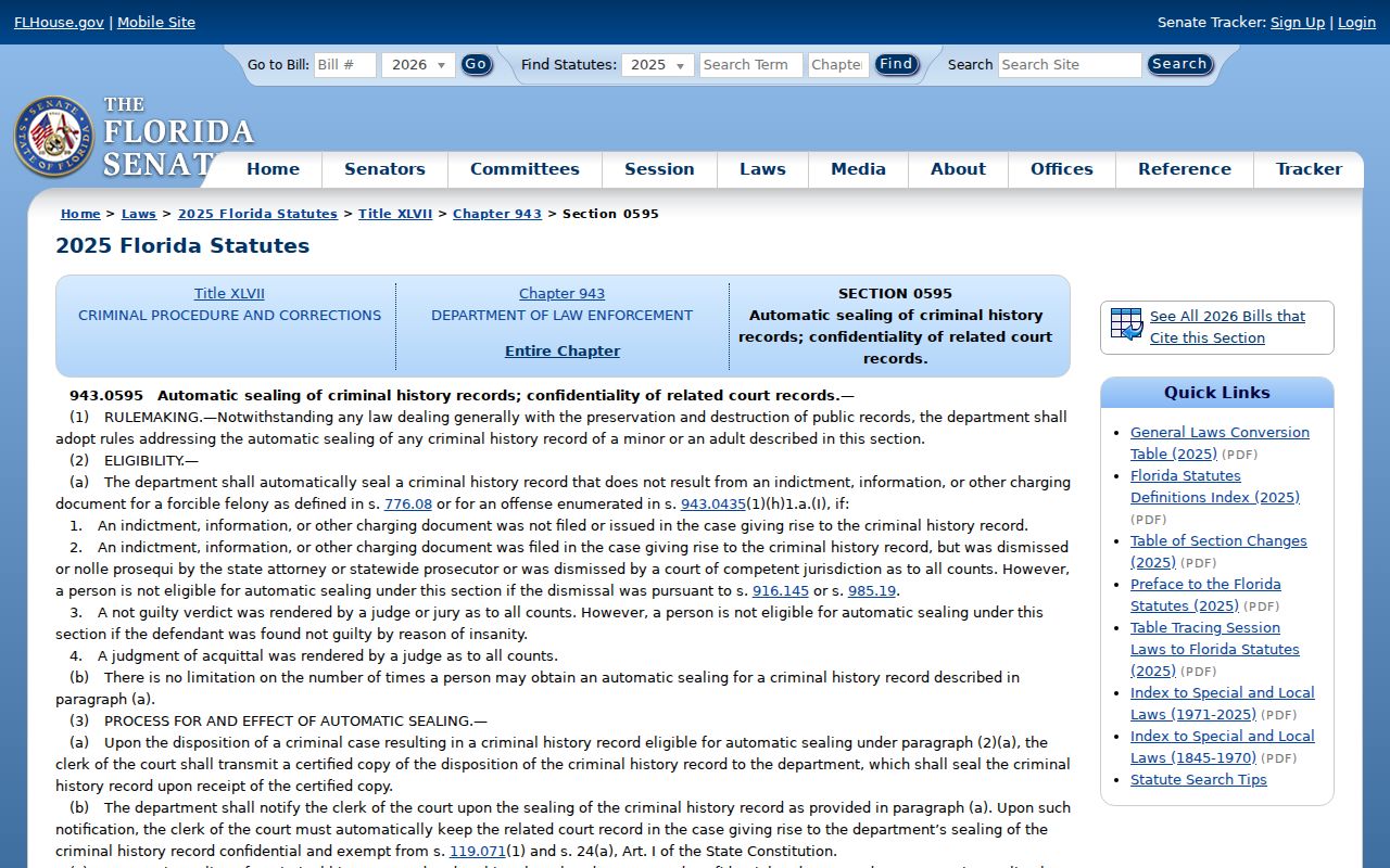Florida automatic sealing law for Madison County criminal case records