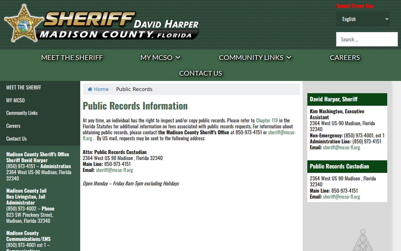 Madison County arrest records request page