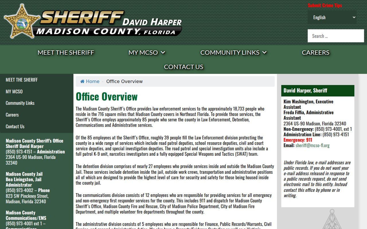 Madison County arrest lookup and Sheriff division overview